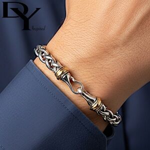 NEW DY 8.5” Thick Wheat Chain Bracelet, .925 Silver/18K Gold/SS